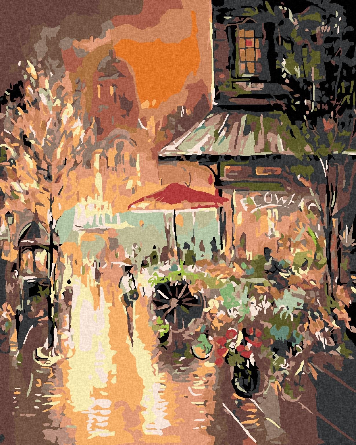 Maľovanie podľa čísel – Večerné mestečko, 80 × 100 cm, bez rámu a bez napnutia plátna