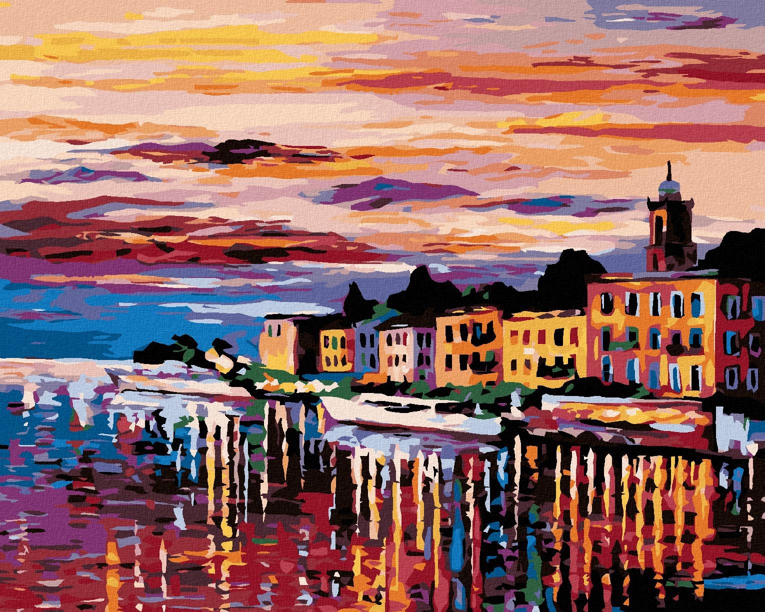 Maľovanie podľa čísel – Mesto pri rieke, 50 × 40 cm, plátno napnuté na ráme