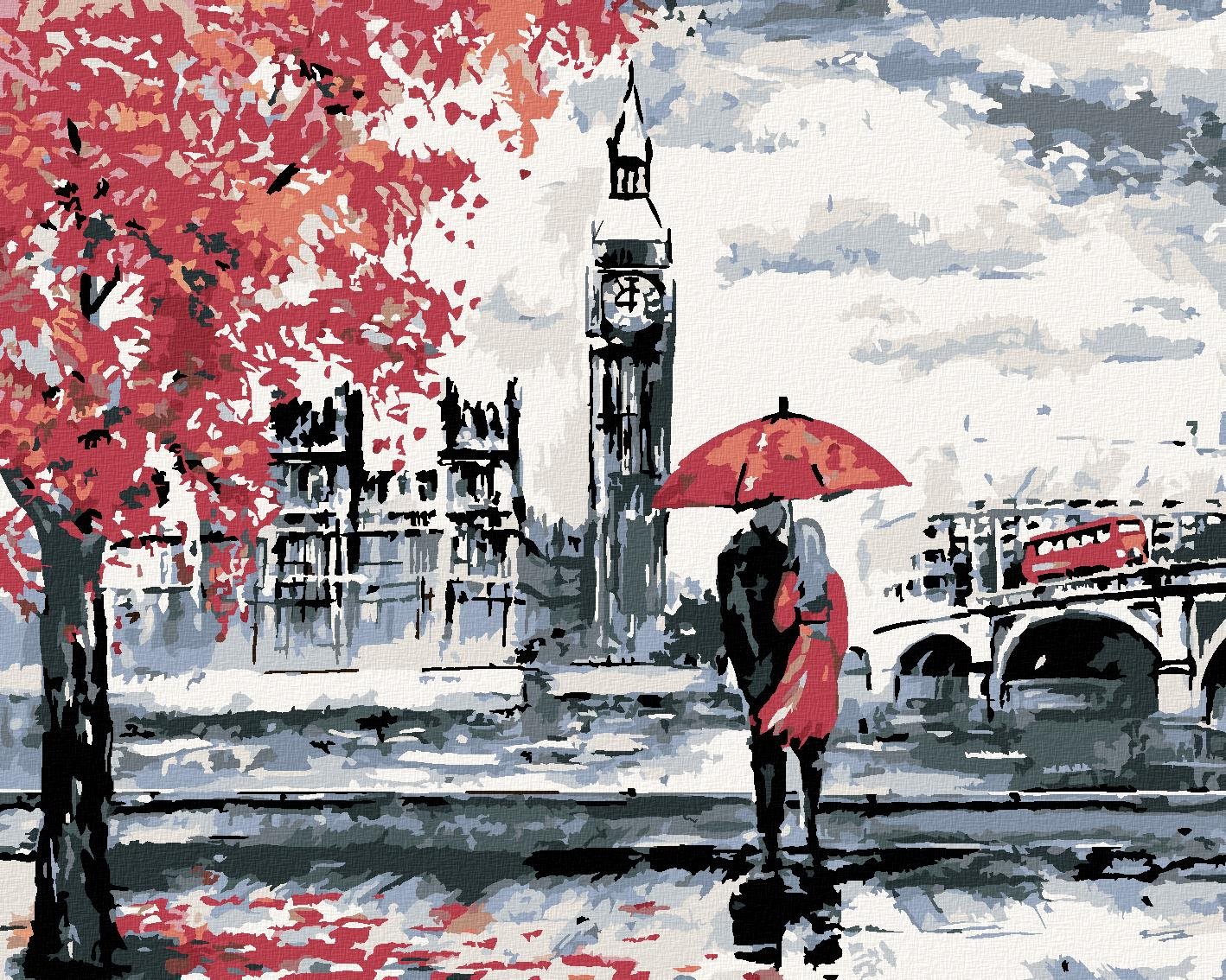 Maľovanie podľa čísel – Milenci a Big Ben, 50 × 40 cm, bez rámu a bez napnutého plátna