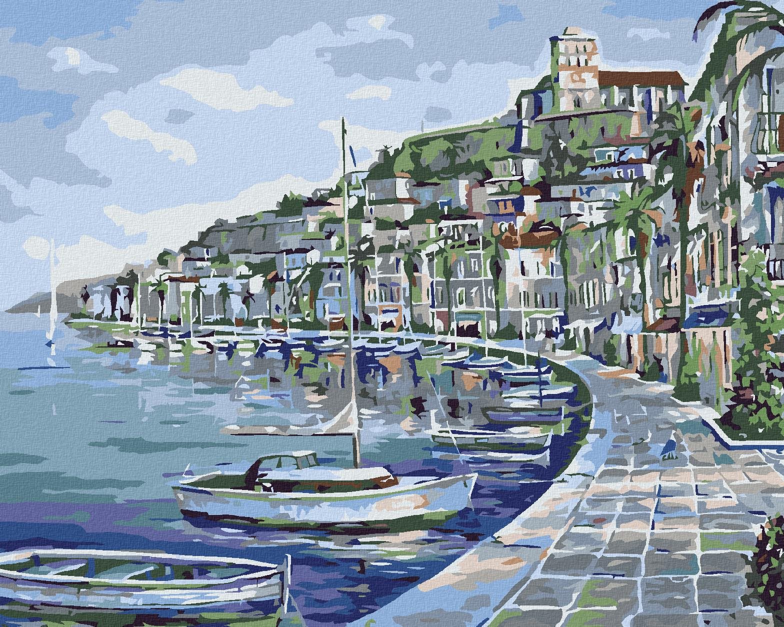 Maľovanie podľa čísel – Mestečko na pobreží, 50 × 40 cm, bez rámu a bez napnutého plátna
