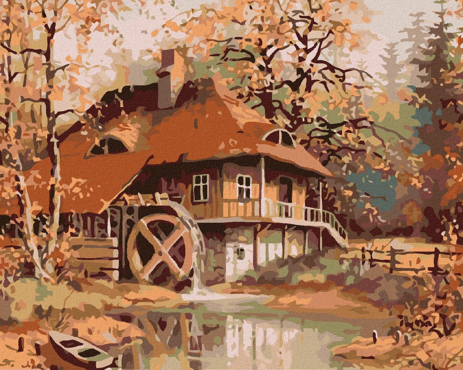 Maľovanie podľa čísel – Starý mlyn, 50 × 40 cm, bez rámu a bez napnutého plátna