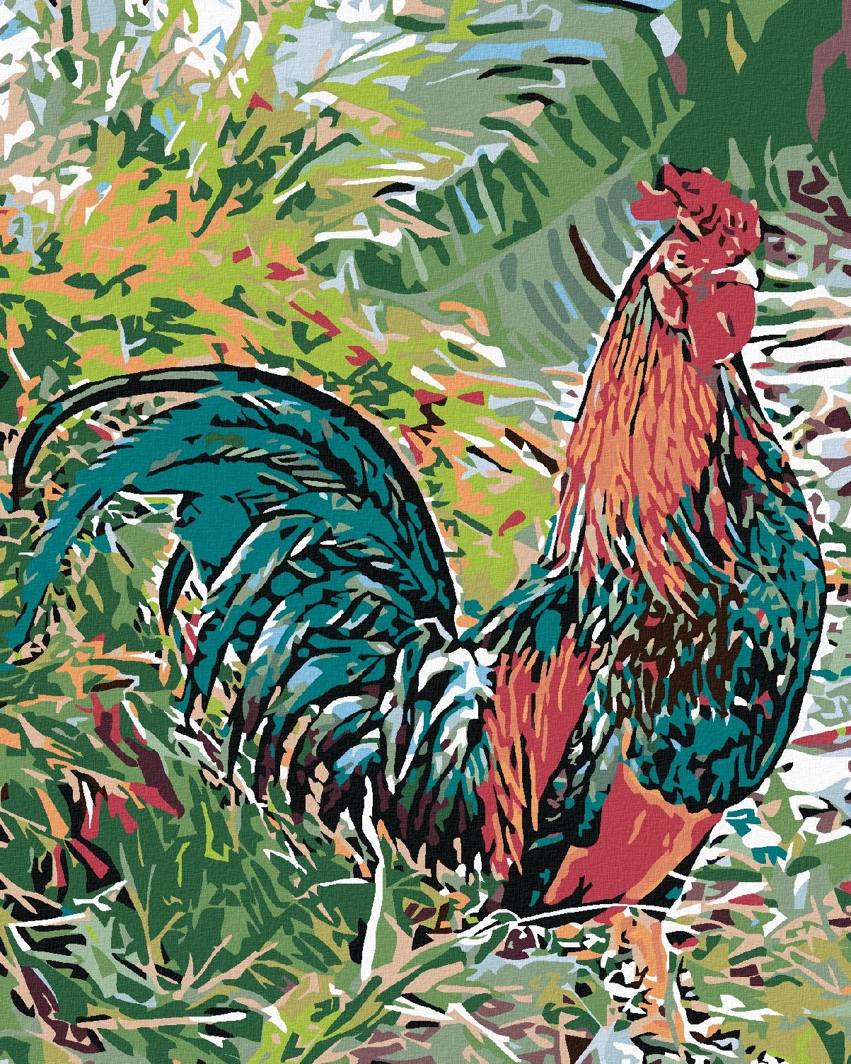 Maľovanie podľa čísel – Kohút v tráve, 80 × 100 cm, napnuté plátno na rám