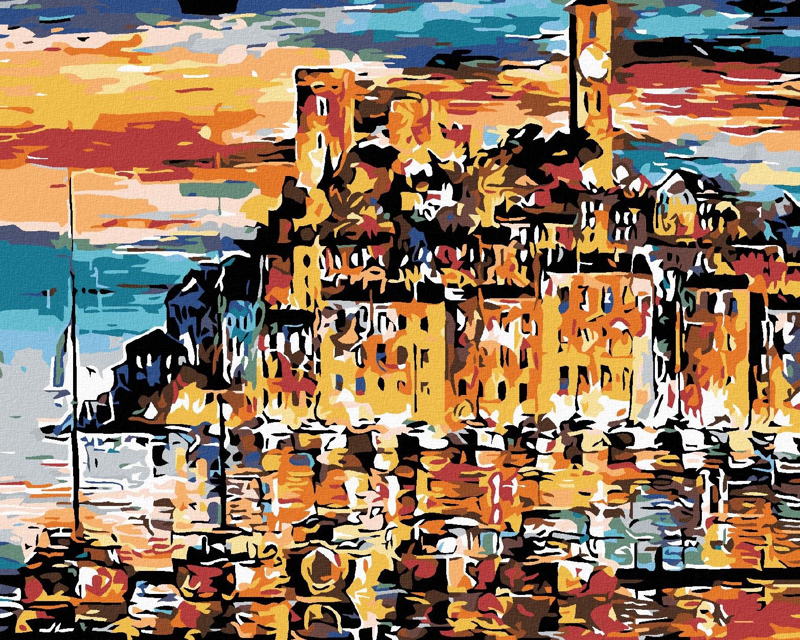 Maľovanie podľa čísel – Mestečko nad morom, 100 × 80 cm, bez rámu a bez napnutia plátna