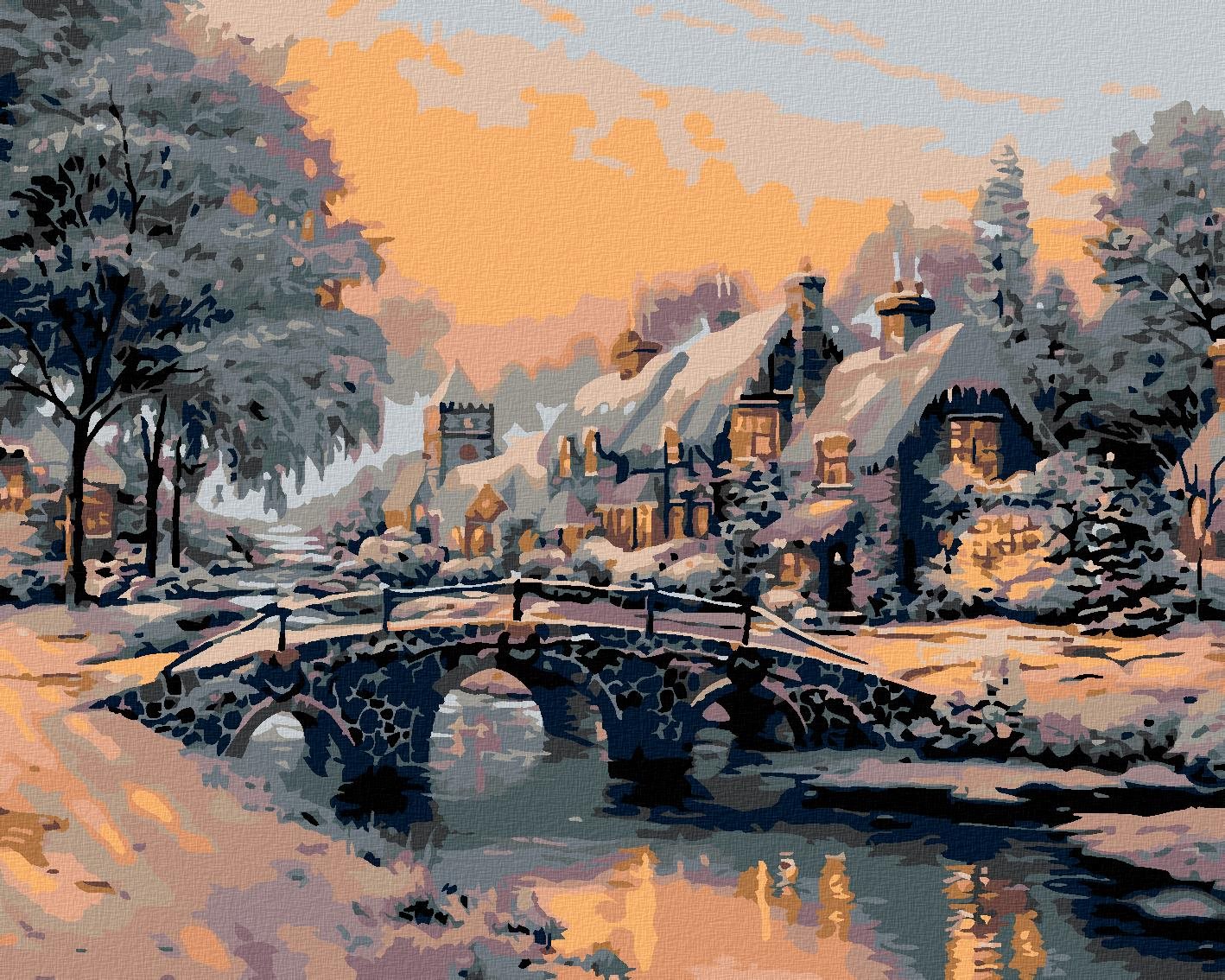 Maľovanie podľa čísel – Most cez zamrznutú riečku, 100 × 80 cm, napnuté plátno na rám