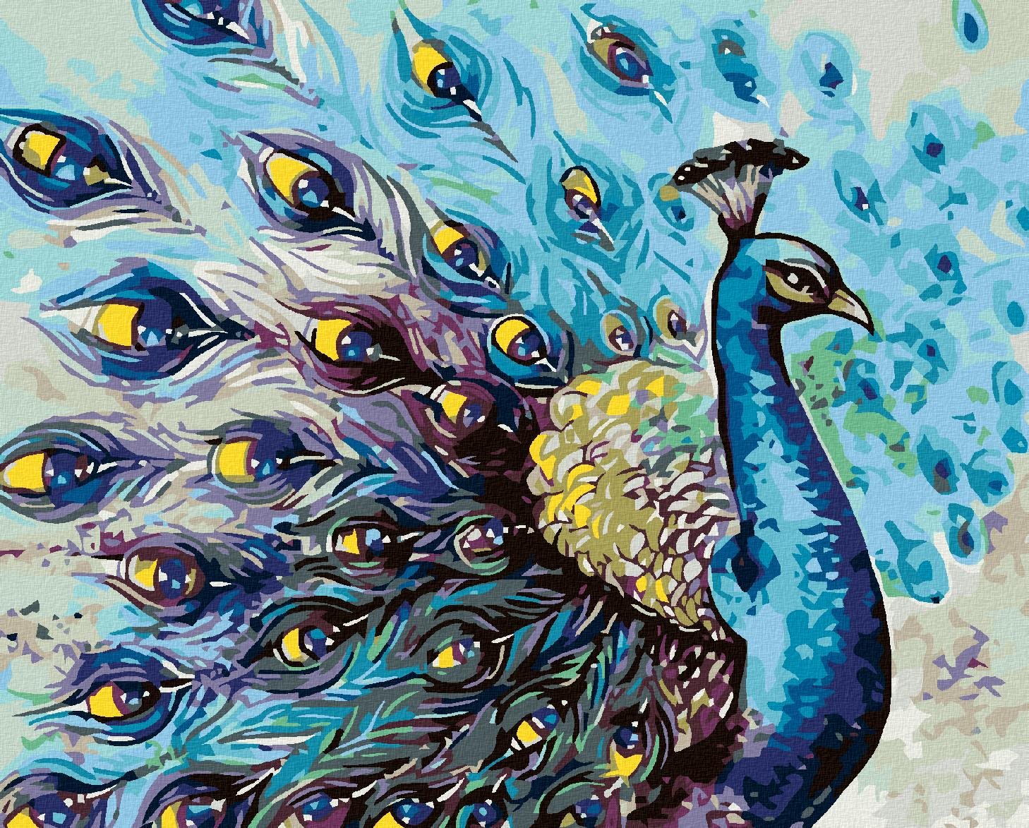 Maľovanie podľa čísel – Pyšný páv, 100 × 80 cm, napnuté plátno na rám