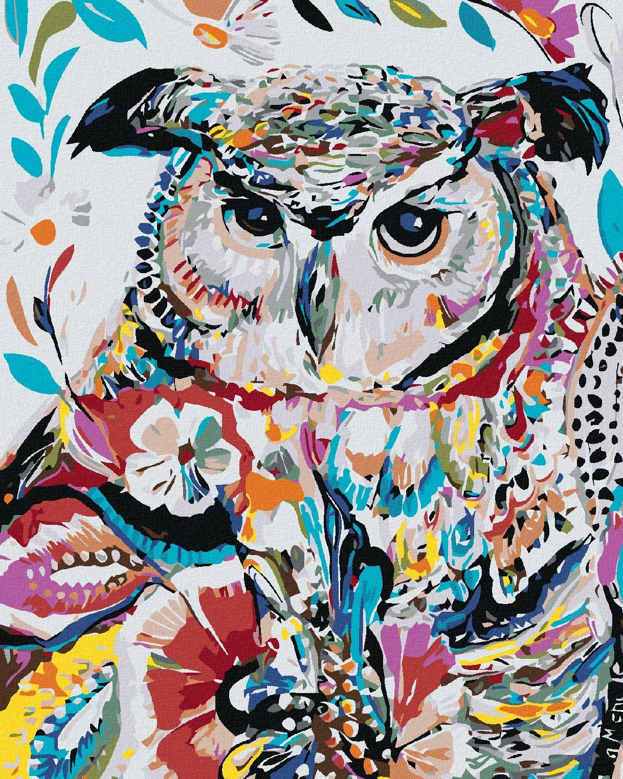 Maľovanie podľa čísel – Kvetinová sova, 80 × 100 cm, bez rámu a bez napnutia plátna
