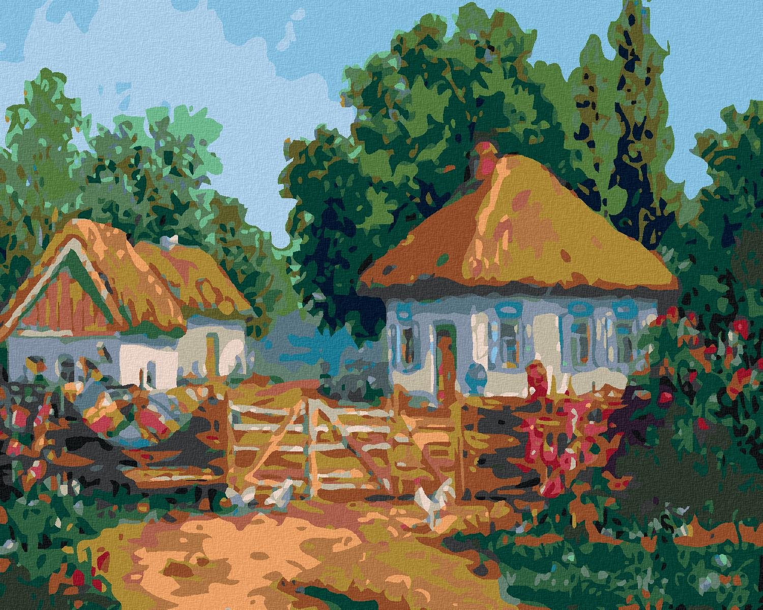 Maľovanie podľa čísel – Vidiecke chalúpky, 100 × 80 cm, napnuté plátno na rám