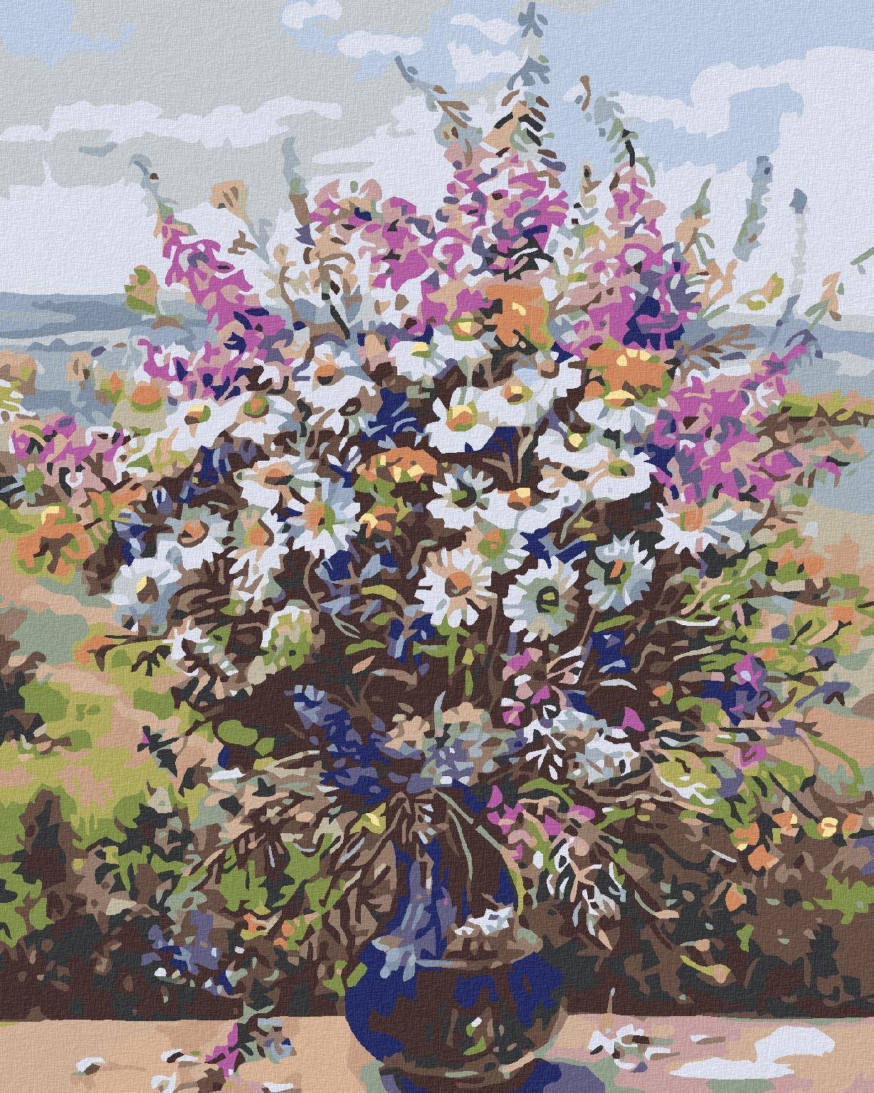 Maľovanie podľa čísel – Letná kytica v sklenenej váze, 80 × 100 cm, bez rámu a bez vypnutia plátna
