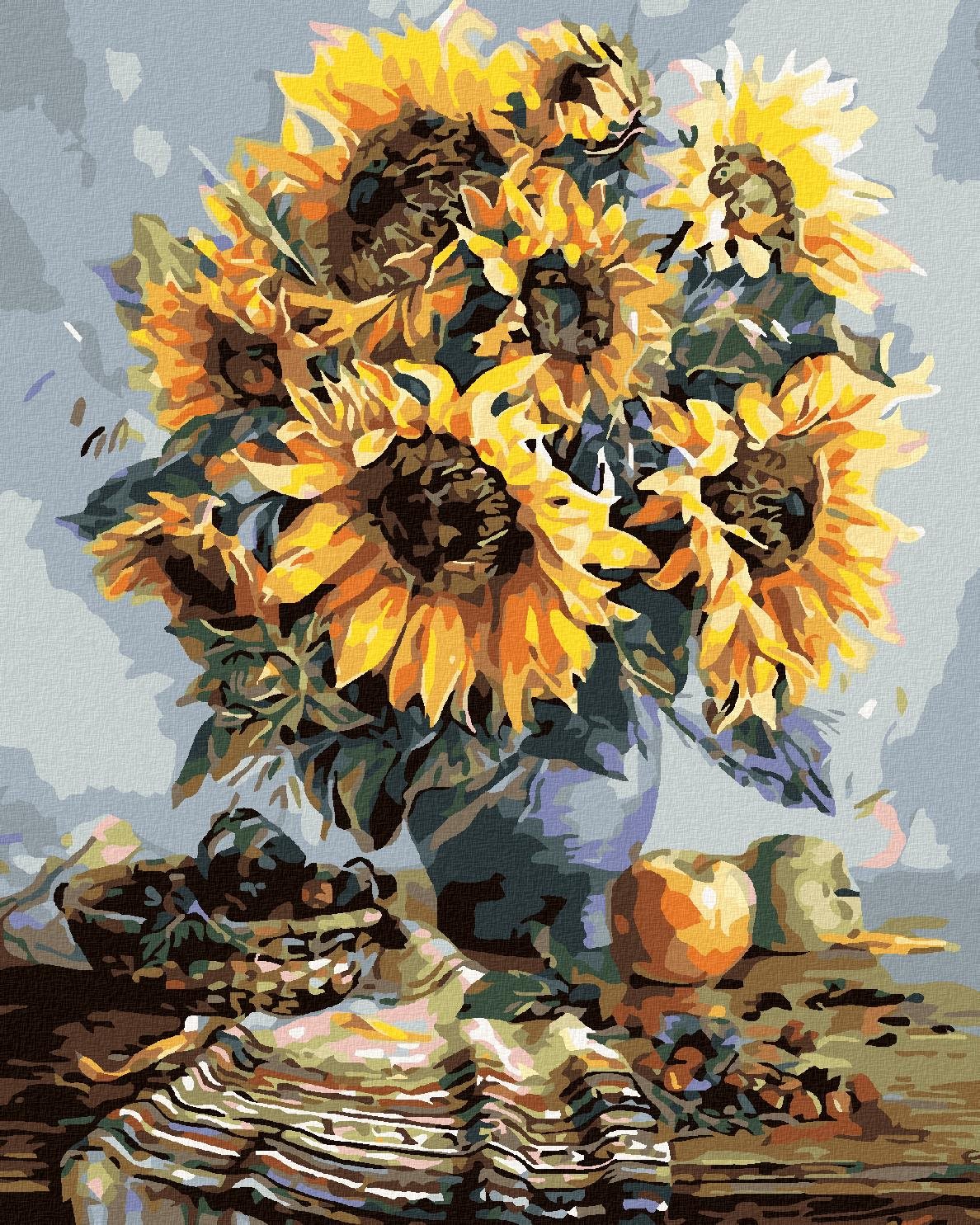 Maľovanie podľa čísel – Kytica slnečníc jesenne ladená, 80 × 100 cm, napnuté plátno na rám