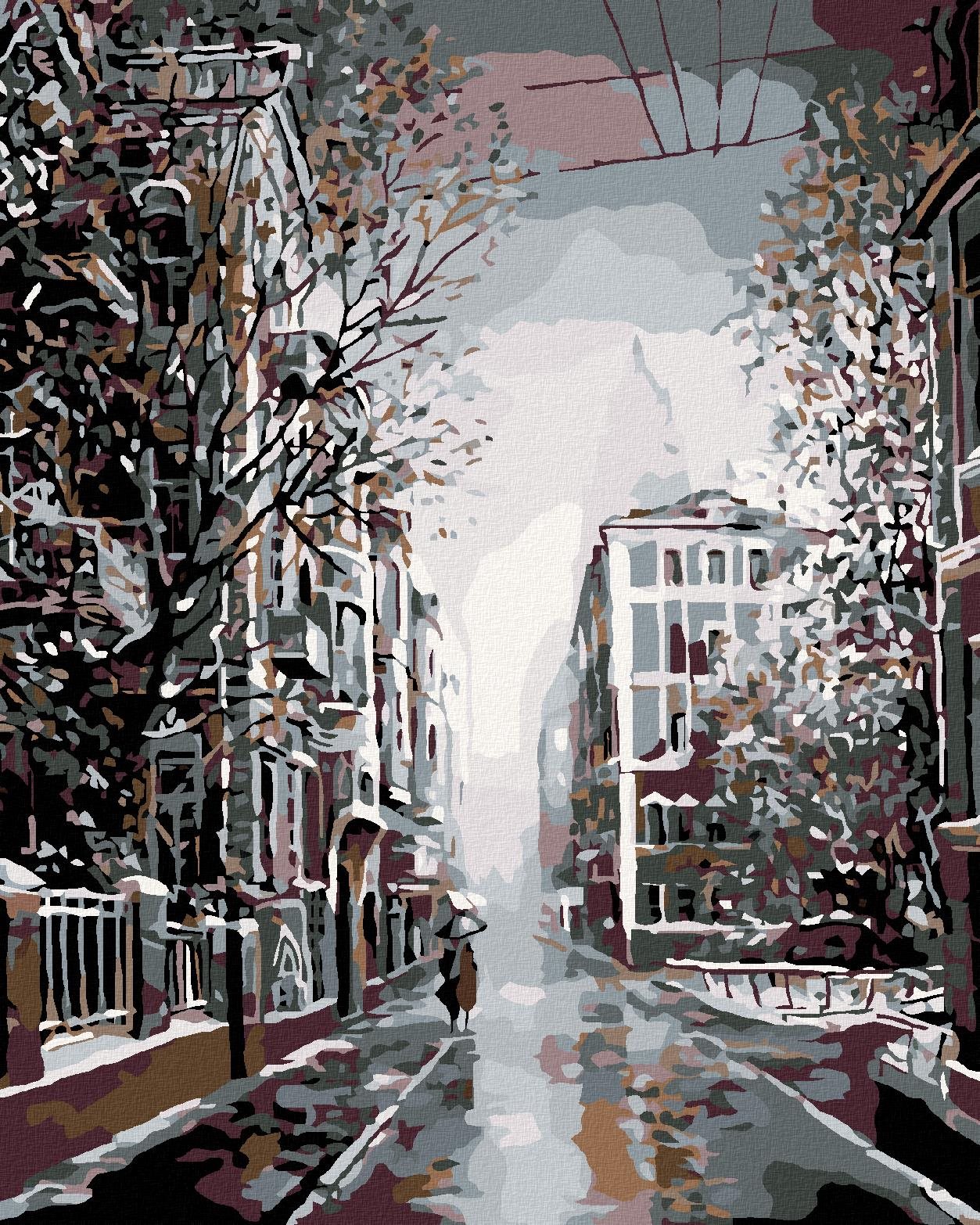 Maľovanie podľa čísel – Prechádzka podvečernou ulicou, 80 × 100 cm, bez rámu a bez napnutia plátna