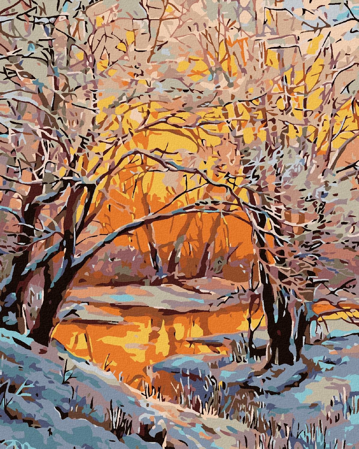 Maľovanie podľa čísel - Zasnežená rieka, 80 x 100 cm, bez rámu a napnutého plátna