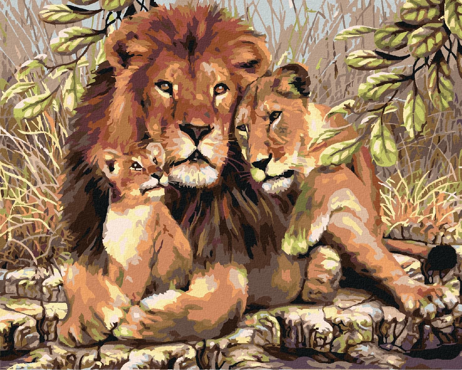 Maľovanie podľa čísel - Lev s levicou a levíčaťom, 100 x 80 cm, napnuté plátno na ráme