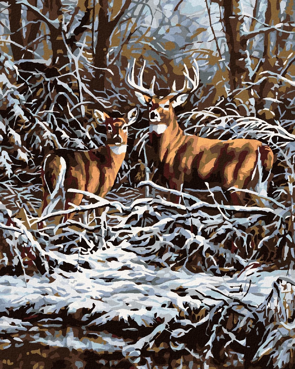 Maľovanie podľa čísel - Jeleň s laňou v chrastí, 80 x 100 cm, bez rámu a napnutého plátna