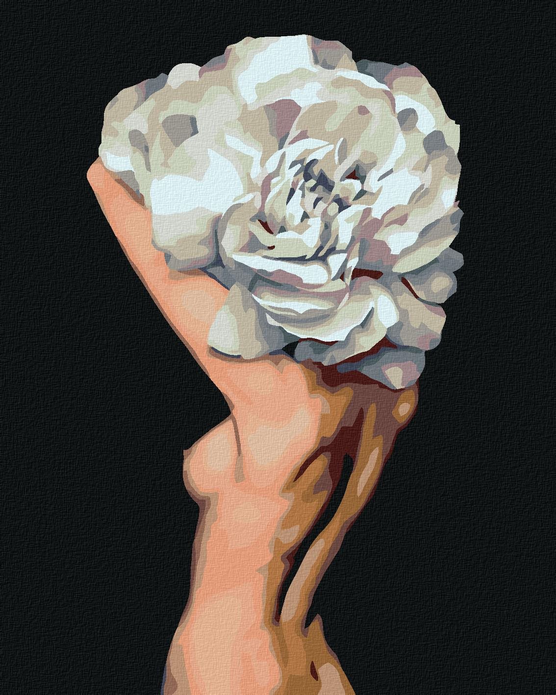 Maľovanie podľa čísel – Nahá žena za veľkým kvetom, 40 × 50 cm, bez rámu a napnutého plátna