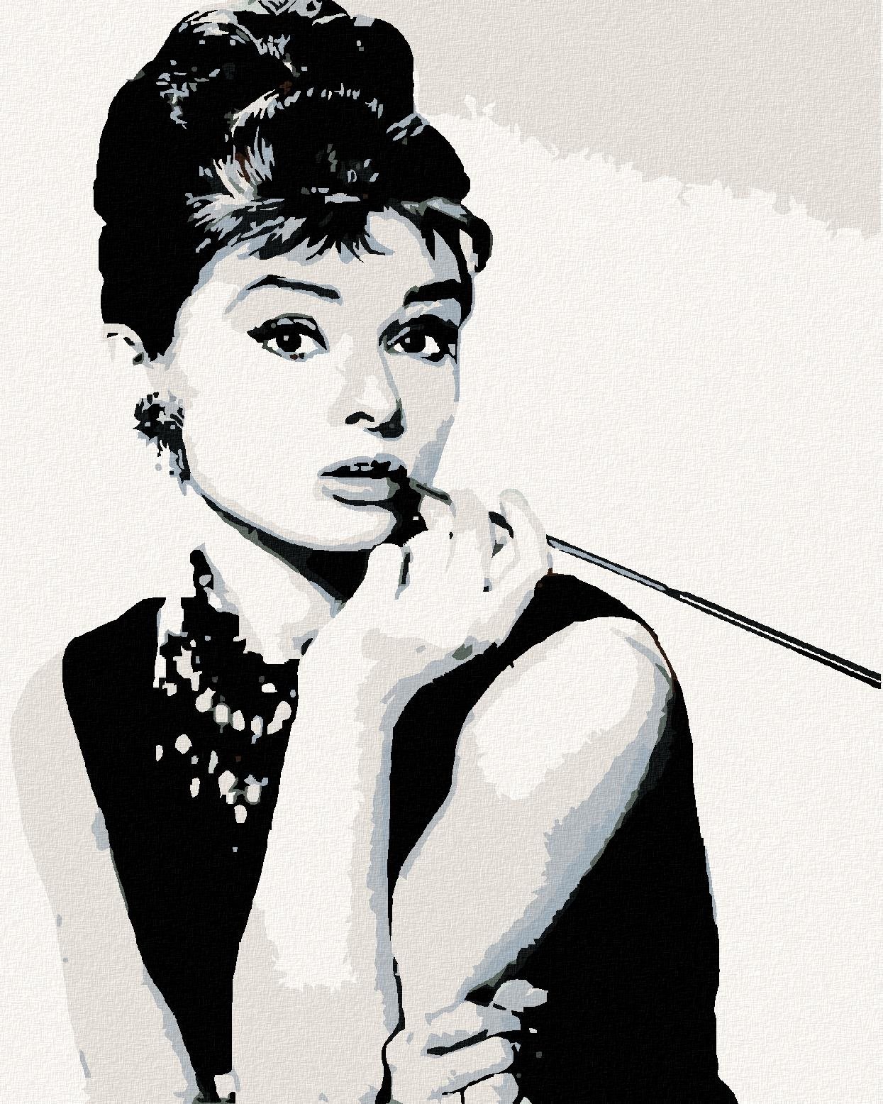 Maľovanie podľa čísel - Audrey Hepburn čierno-biela, 80 x 100 cm, bez rámu a napnutého plátna