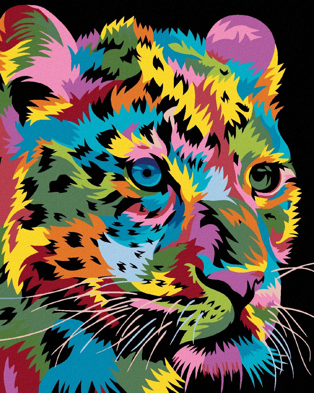 Maľovanie podľa čísel - Farebný leopard, 80 x 100 cm, napnuté plátno na ráme