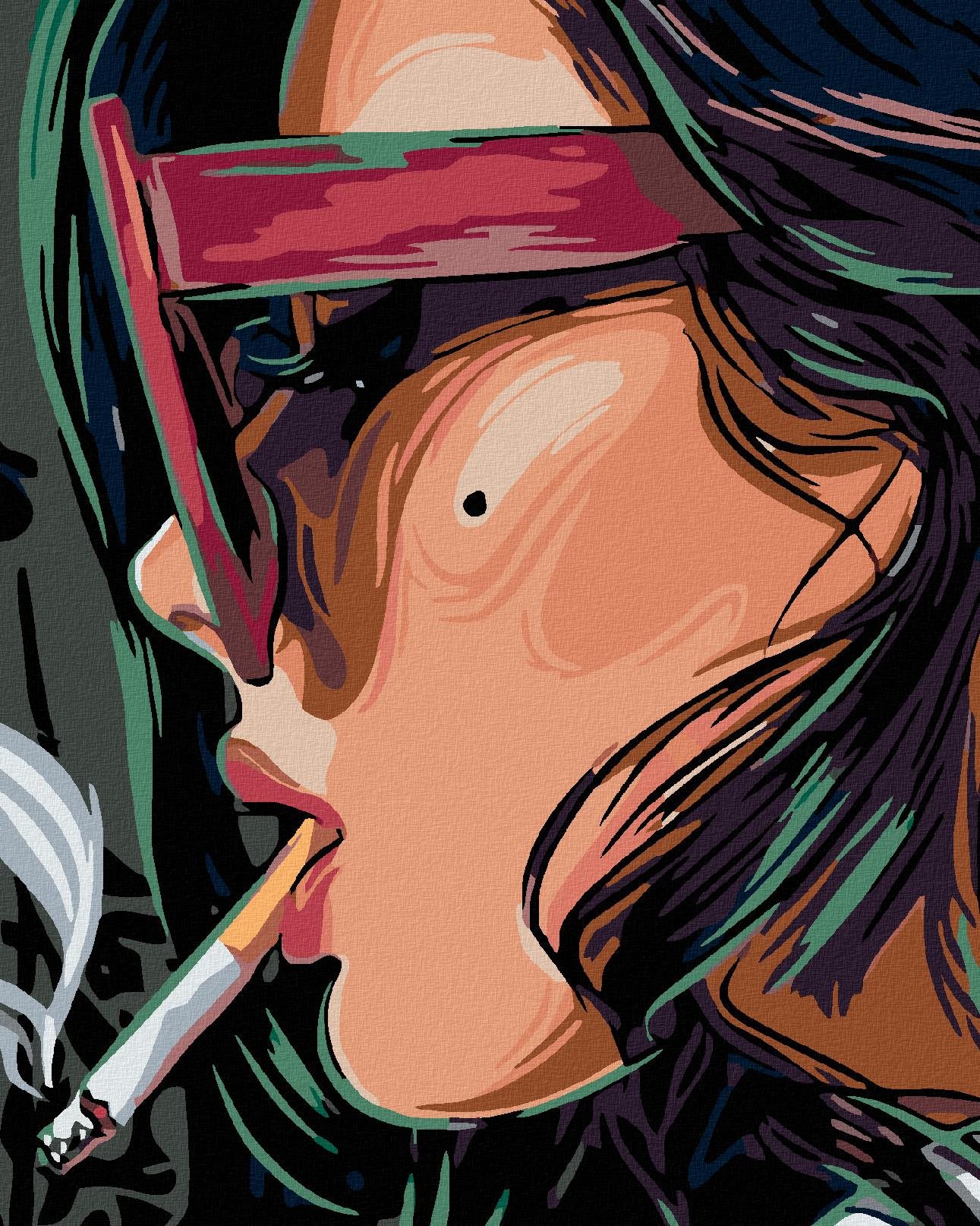 Maľovanie podľa čísel - Žena s cigaretou a pehou, 80 x 100 cm, napnuté plátno na ráme
