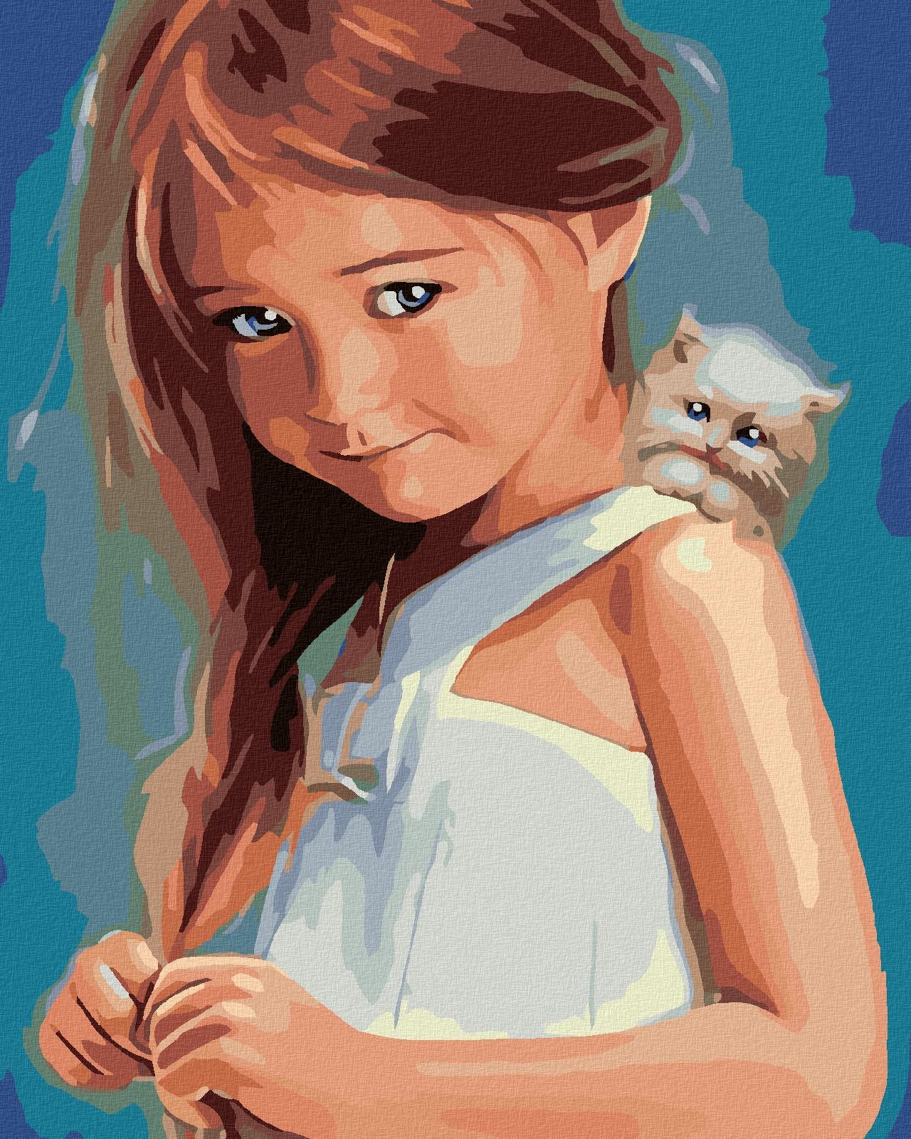 Maľovanie podľa čísel - Dievča s mačiatkom, 40 x 50 cm, napnuté plátno na ráme