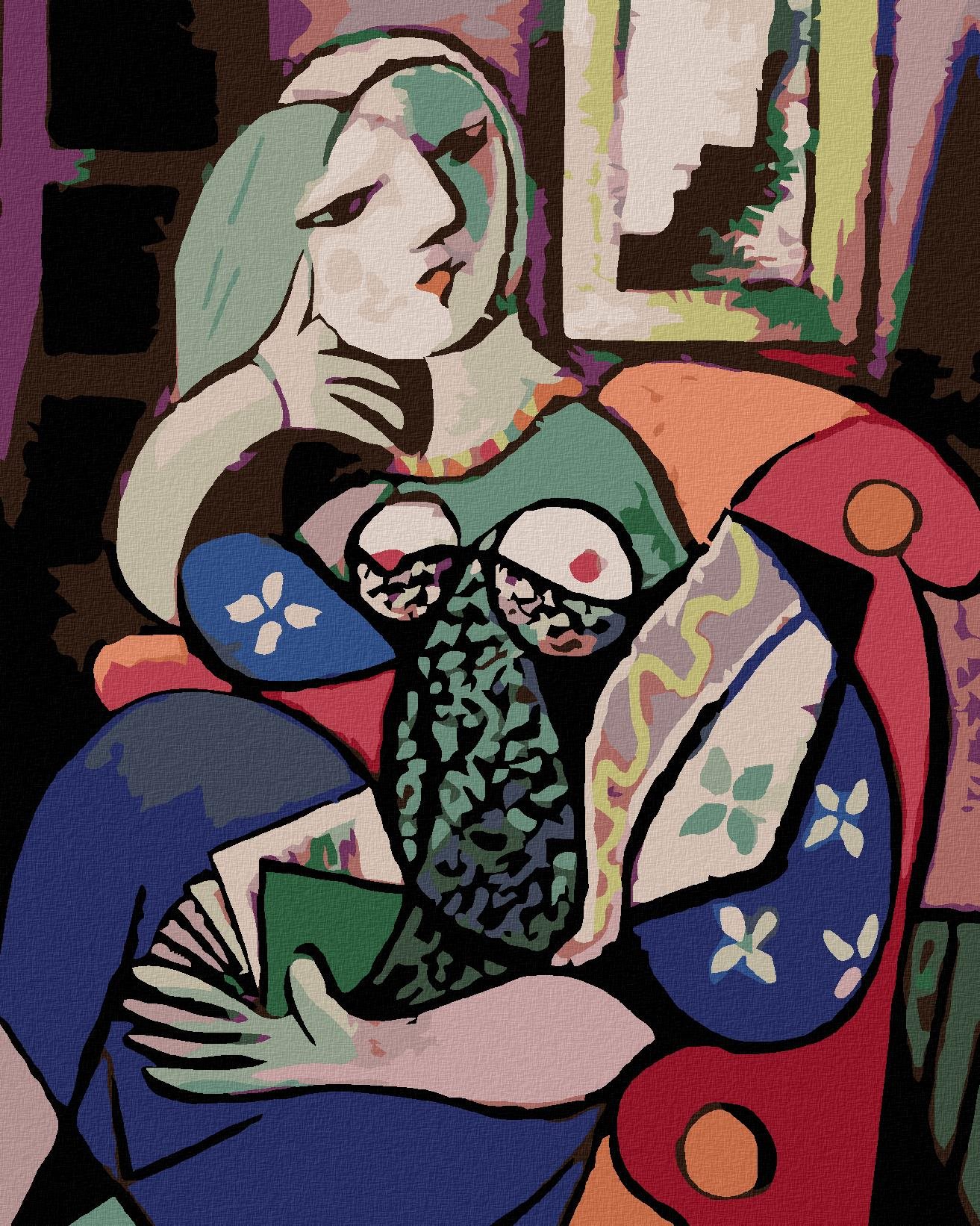 Maľovanie podľa čísel - Žena s knihou v obývačke, 40 x 50 cm, bez rámu a napnutého plátna