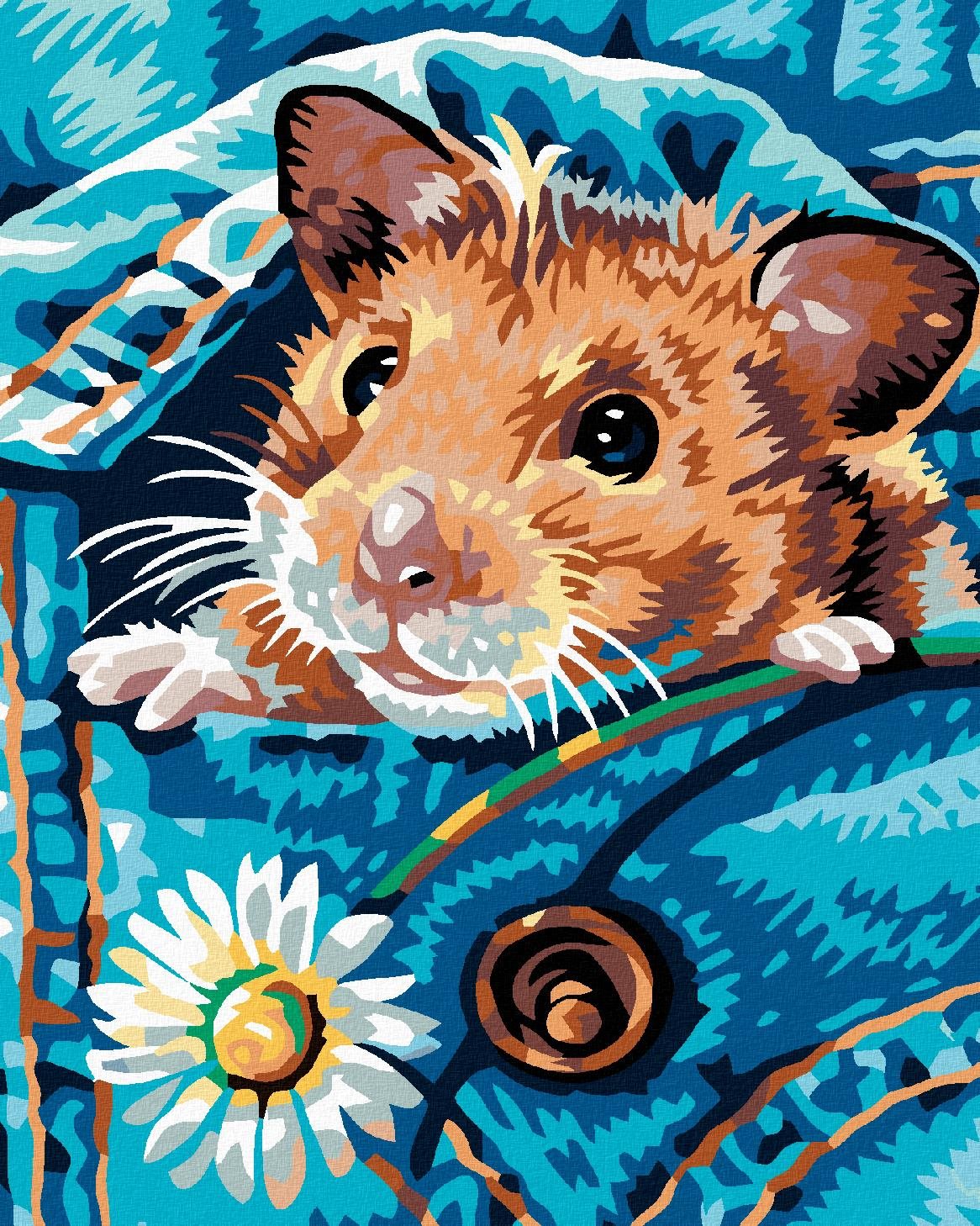 Maľovanie podľa čísel – Škrečok s margarétkou, 40 × 50 cm, bez rámu a bez napnutia plátna
