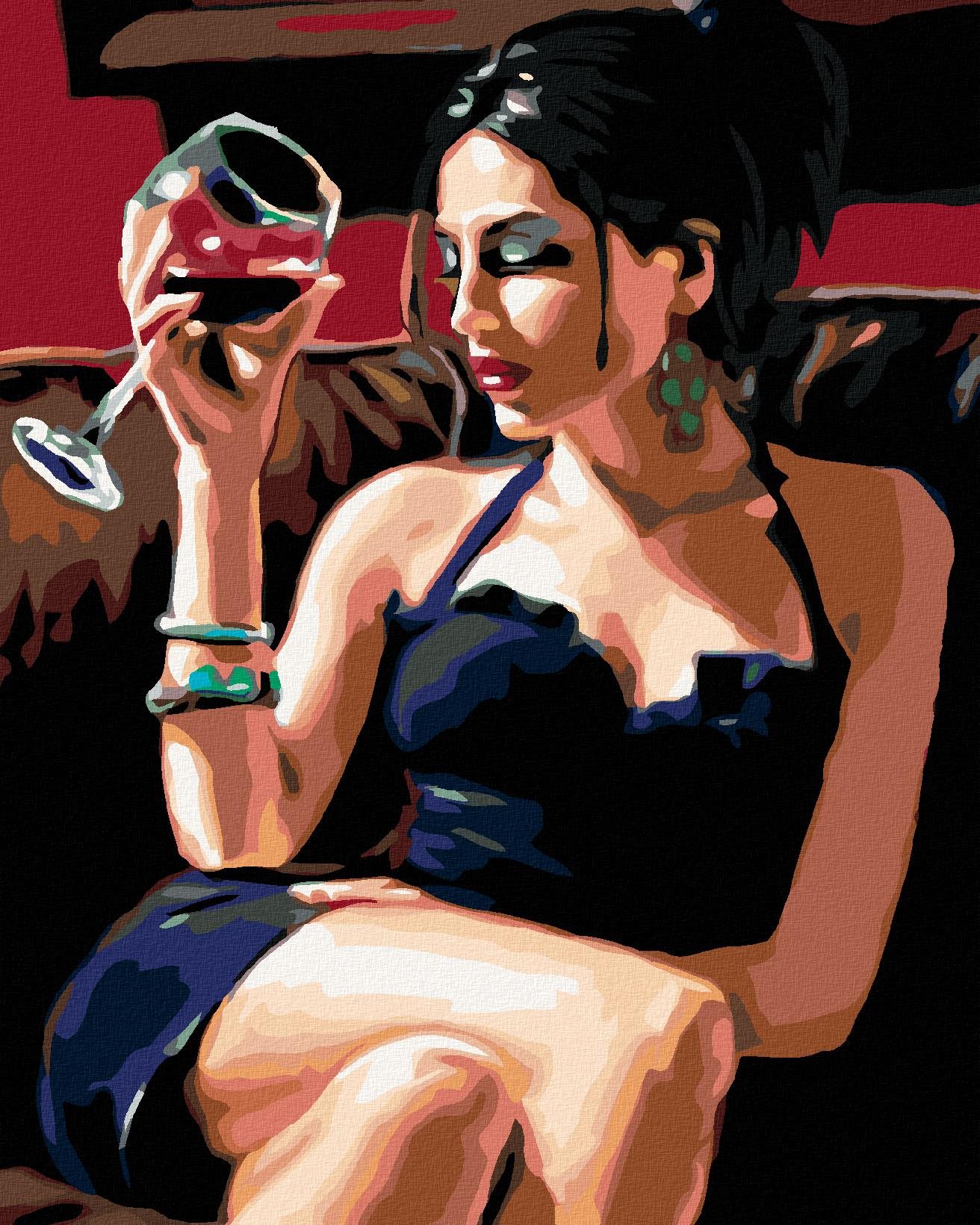 Maľovanie podľa čísel – Zvodná s pohárom vína, 80 × 100 cm, bez rámu a bez napnutého plátna