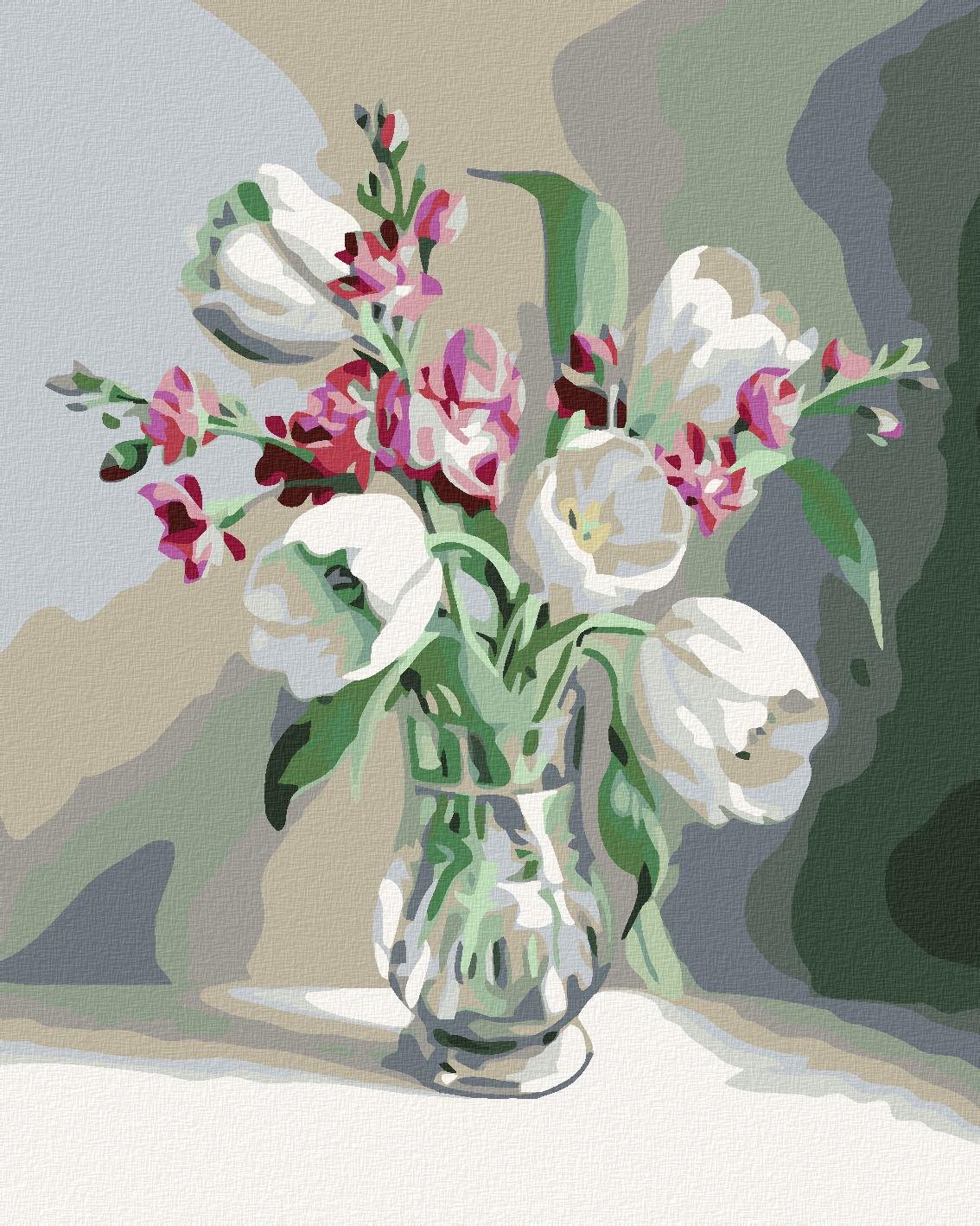Maľovanie podľa čísel – Biele tulipány, 80 × 100 cm, bez rámu a bez napnutia plátna