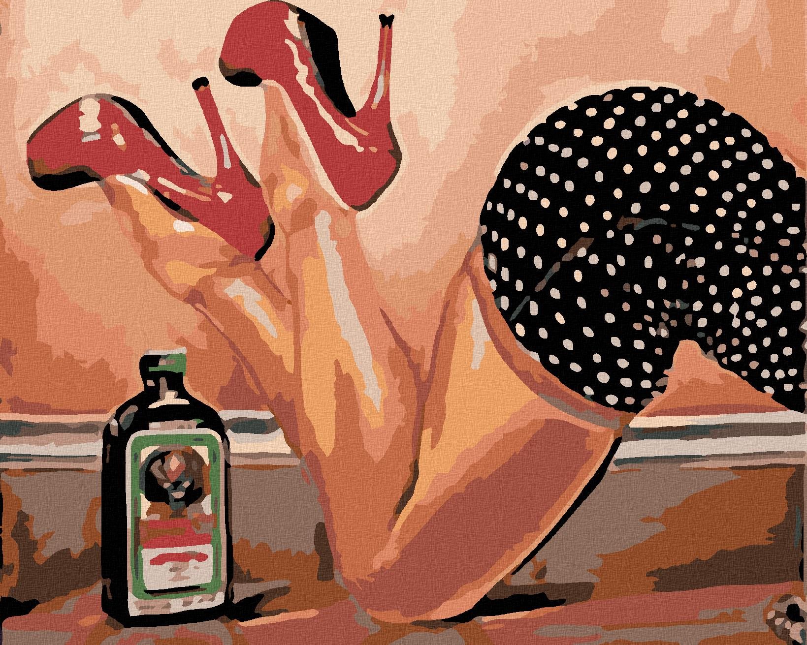 Maľovanie podľa čísel – Zvodné nohy a Jager, 50 × 40 cm, napnuté plátno na rám