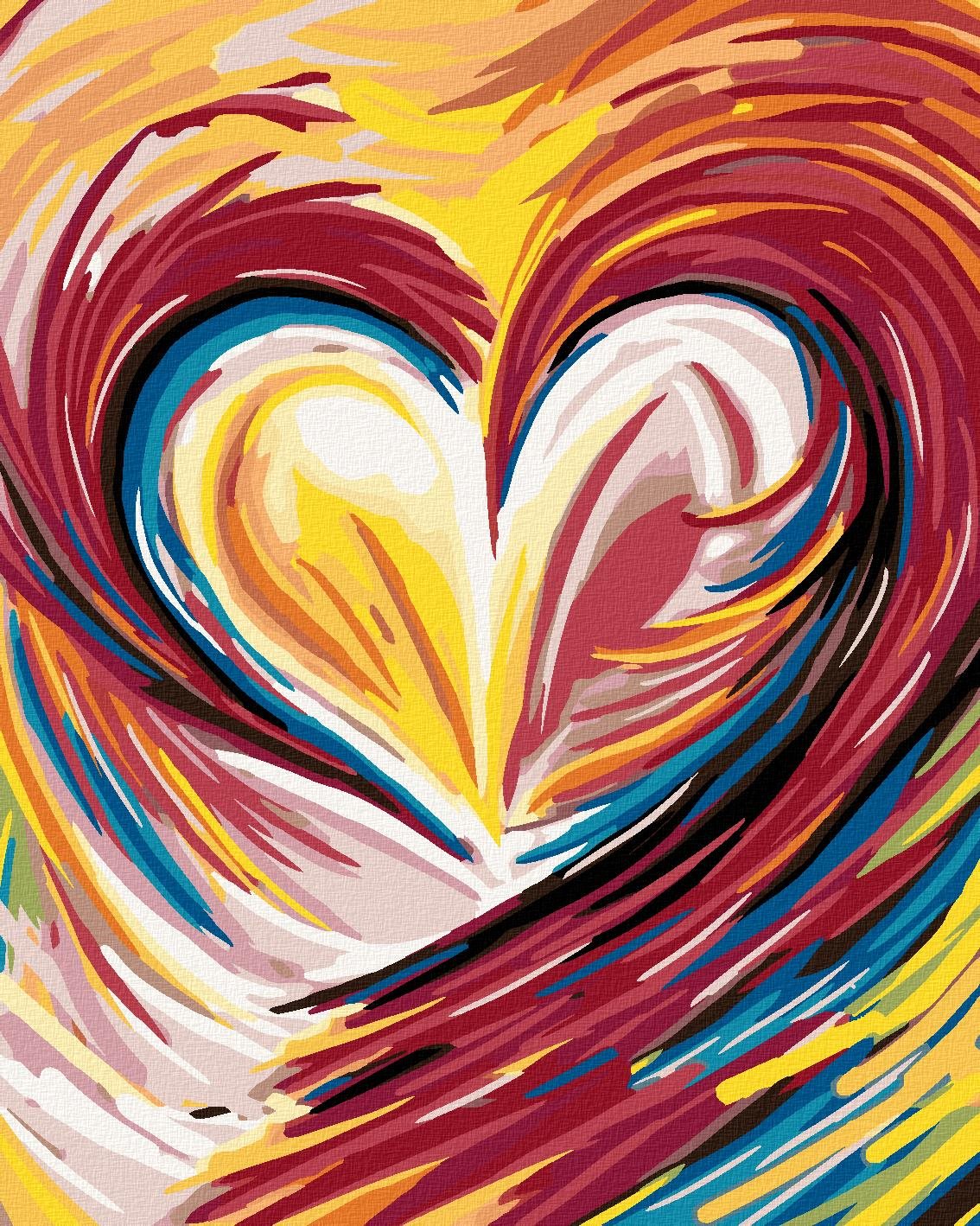 Maľovanie podľa čísel – Dúhové maľované srdce, 40 × 50 cm, bez rámu a napnutého plátna