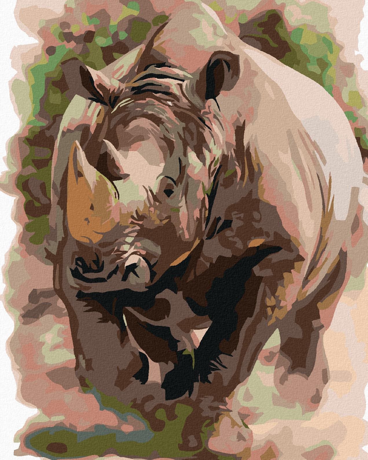 Maľovanie podľa čísel – Nosorožec, 40 × 50 cm, bez rámu a bez napnutia plátna