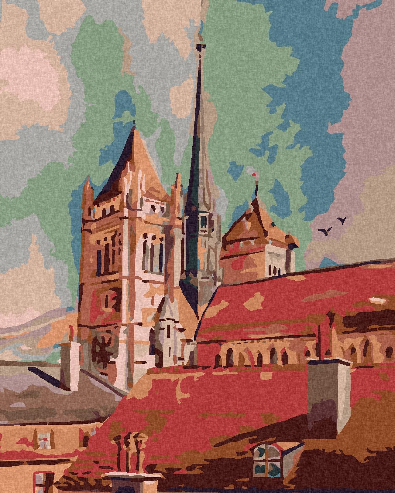 Maľovanie podľa čísel - Veže a strechy, 80 x 100 cm, bez rámu a napnutého plátna