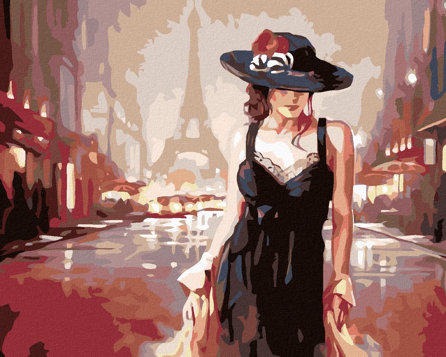 Maľovanie podľa čísel - Žena v Paríži, 100 x 80 cm, bez rámu a napnutého plátna