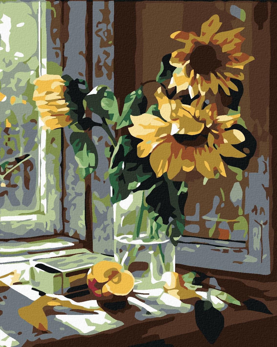 Maľovanie podľa čísel – Slnečnice vo váze, 40 × 50 cm, napnuté plátno na rám
