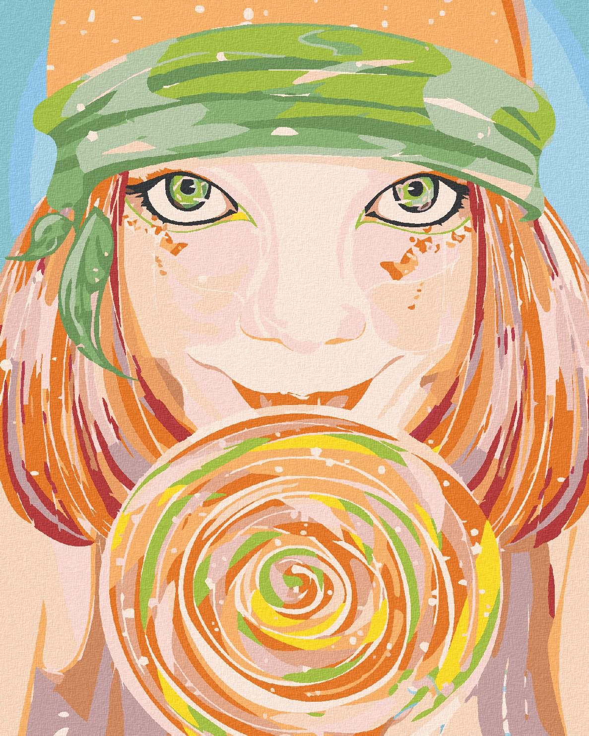 Maľovanie podľa čísel – Zelenooká žena a lízanka, 80 × 100 cm, napnuté plátno na rám