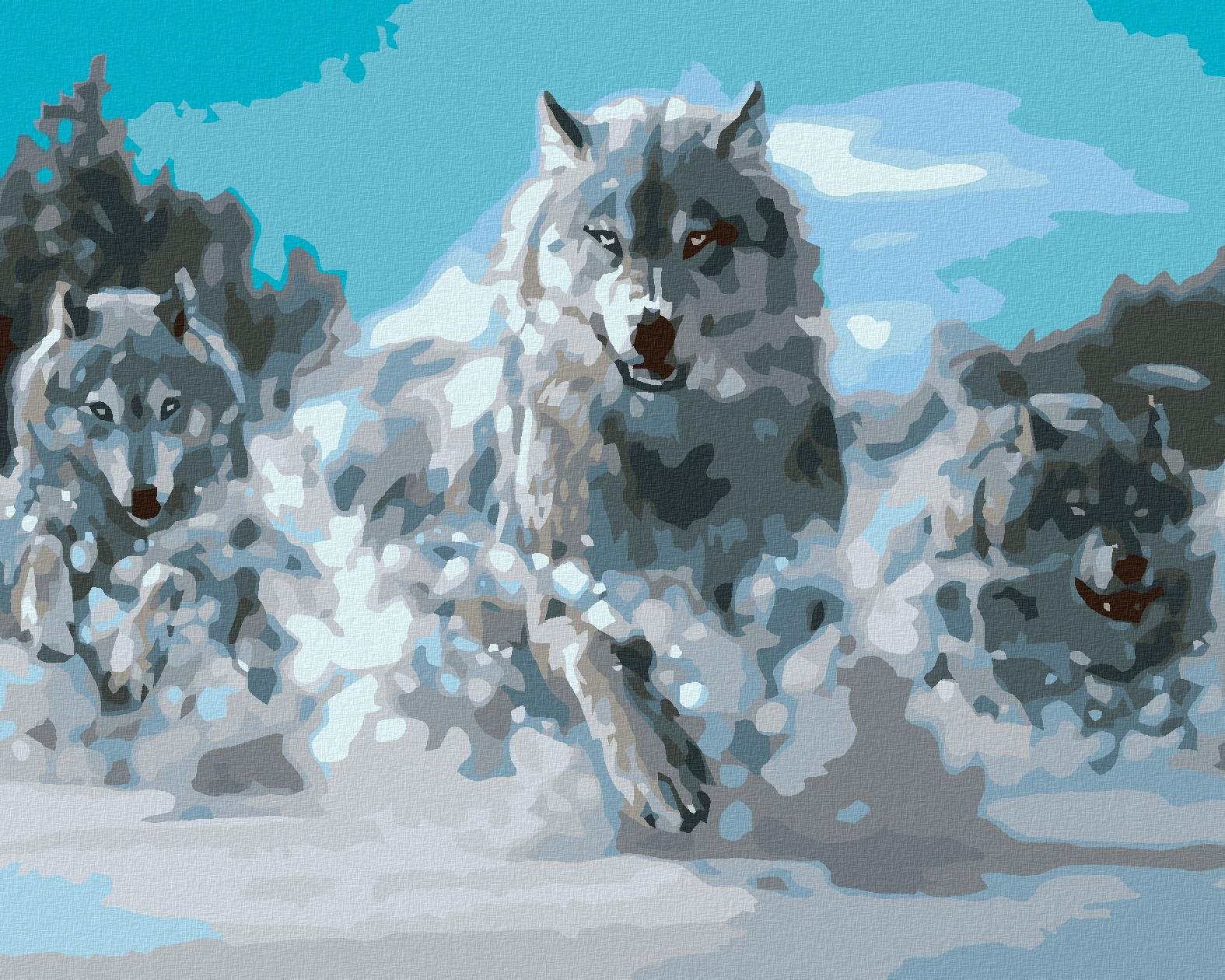 Maľovanie podľa čísel – Bežiace vlky, 50 × 40 cm, bez rámu a bez napnutia plátna