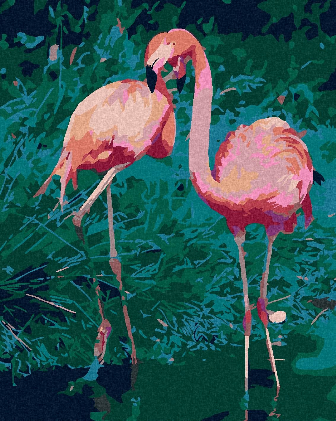 Maľovanie podľa čísel – Dva plameniaky, 80 × 100 cm, bez rámu a bez napnutia plátna