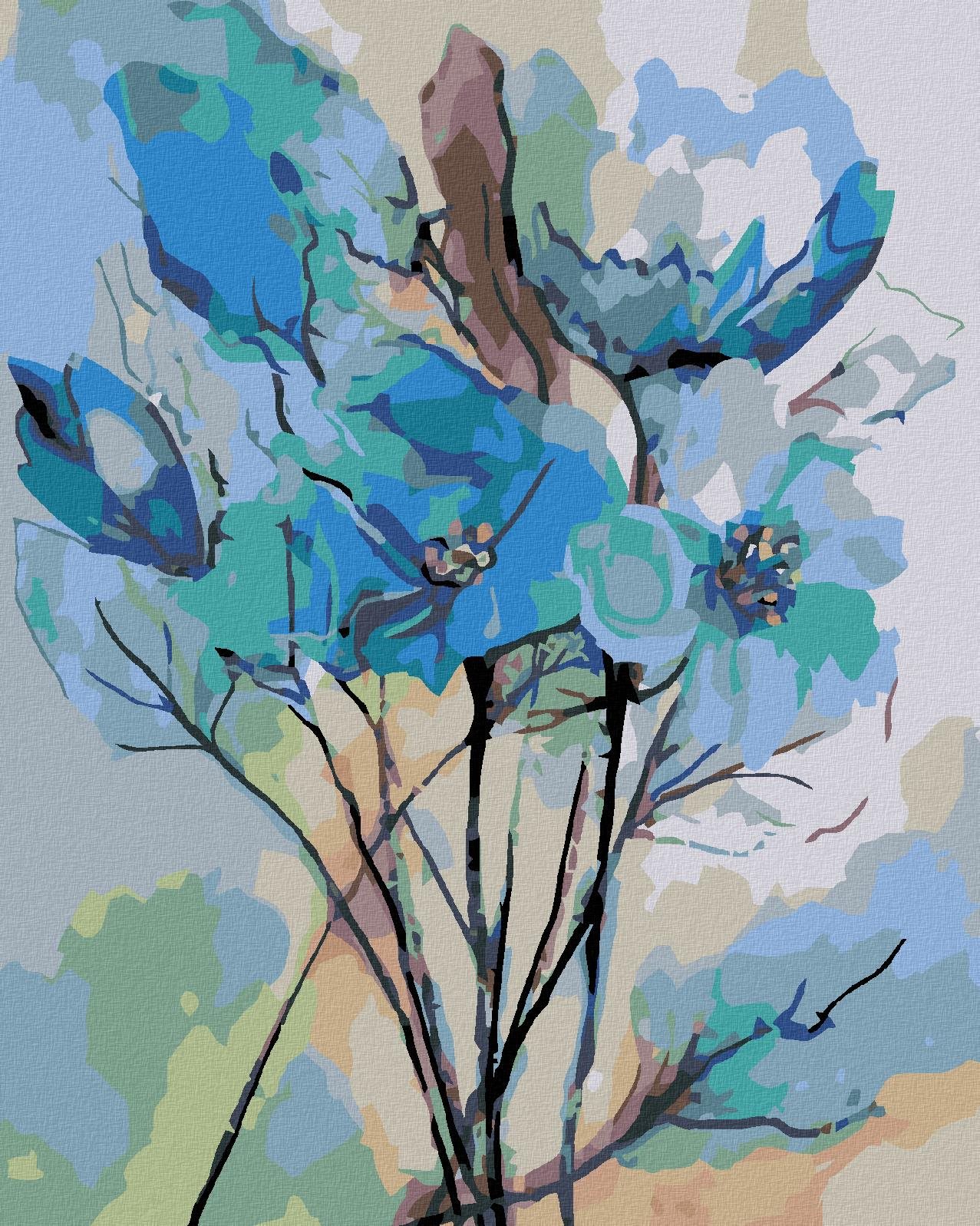 Maľovanie podľa čísel – Abstrakcia modrých kvetín, 40 × 50 cm, bez rámu a bez napnutia plátna