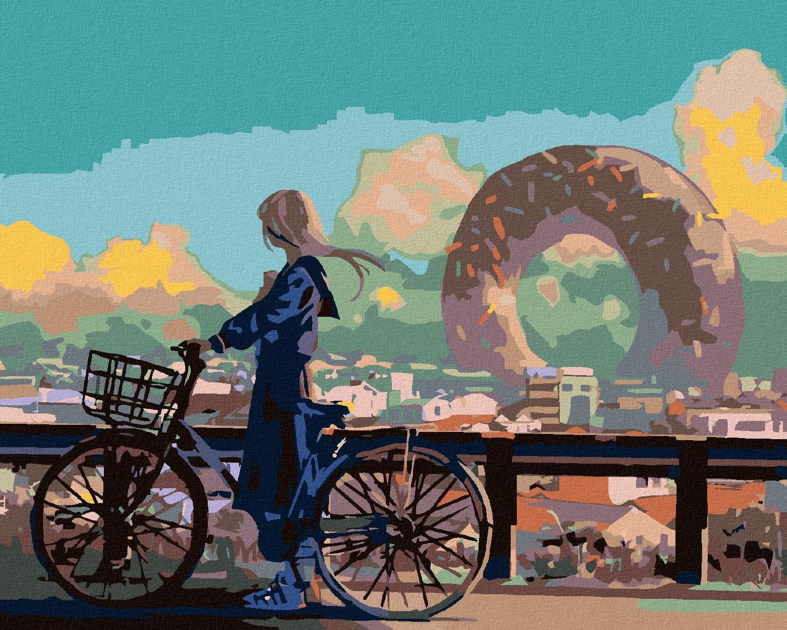Maľovanie podľa čísel – Dievča na bicykli, 50 × 40 cm, bez rámu a bez napnutia plátna