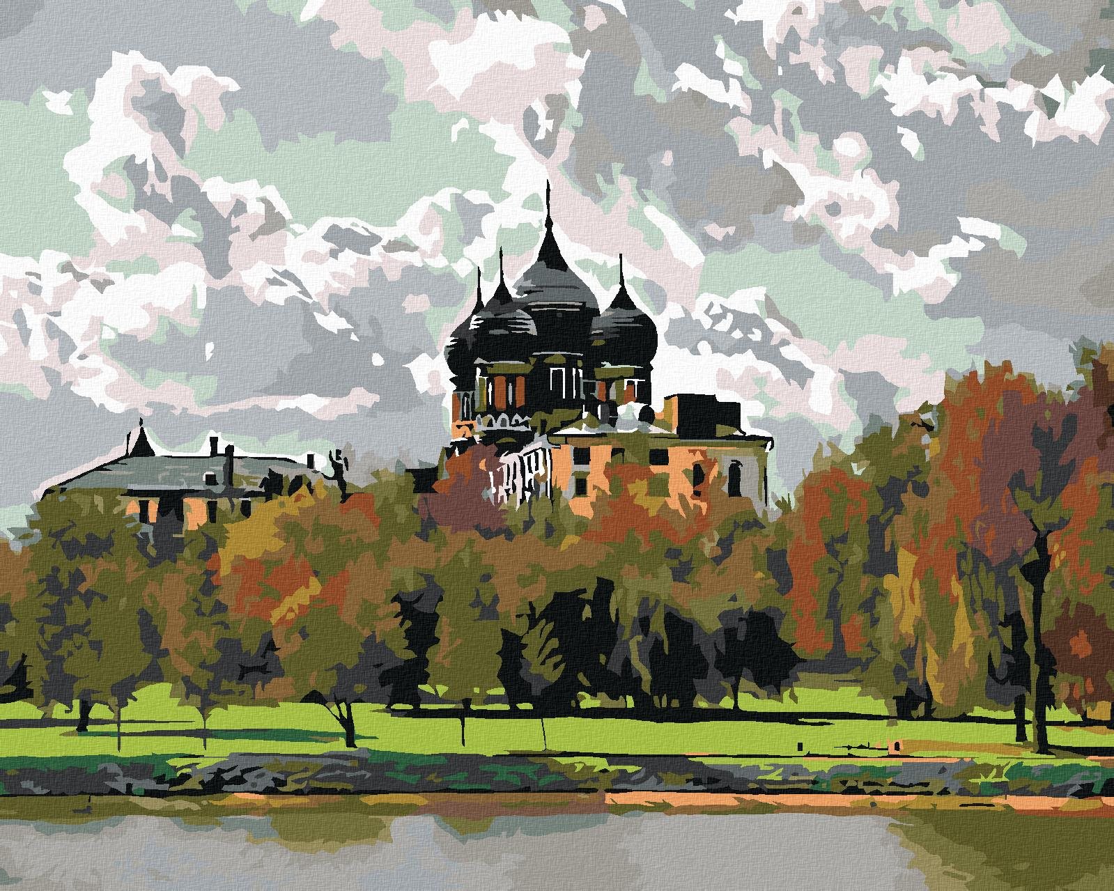 Maľovanie podľa čísel – Kaštieľ pri rieke, 100 × 80 cm, bez rámu a bez napnutia plátna
