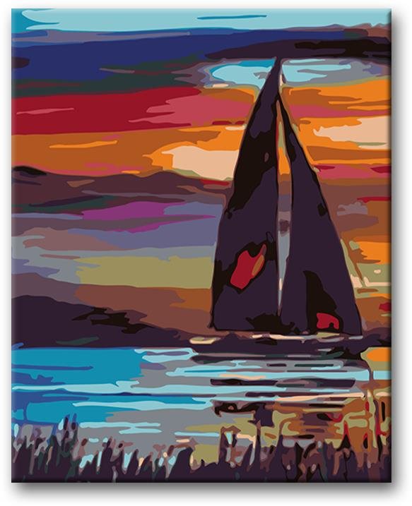 Maľovanie podľa čísel – Plachetnica na jazere, 40 × 50 cm, bez rámu a bez napnutia plátna