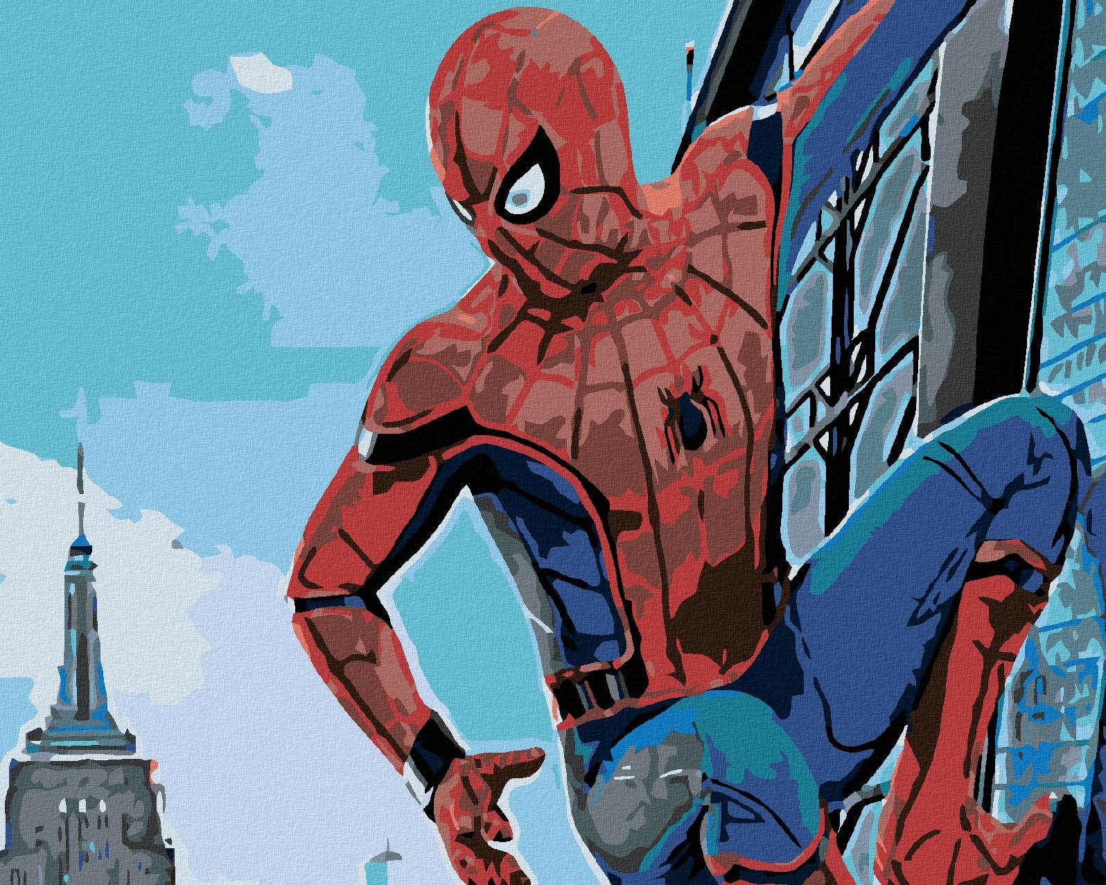 Maľovanie podľa čísel - Spiderman v meste, 100 x 80 cm, napnuté plátno na ráme