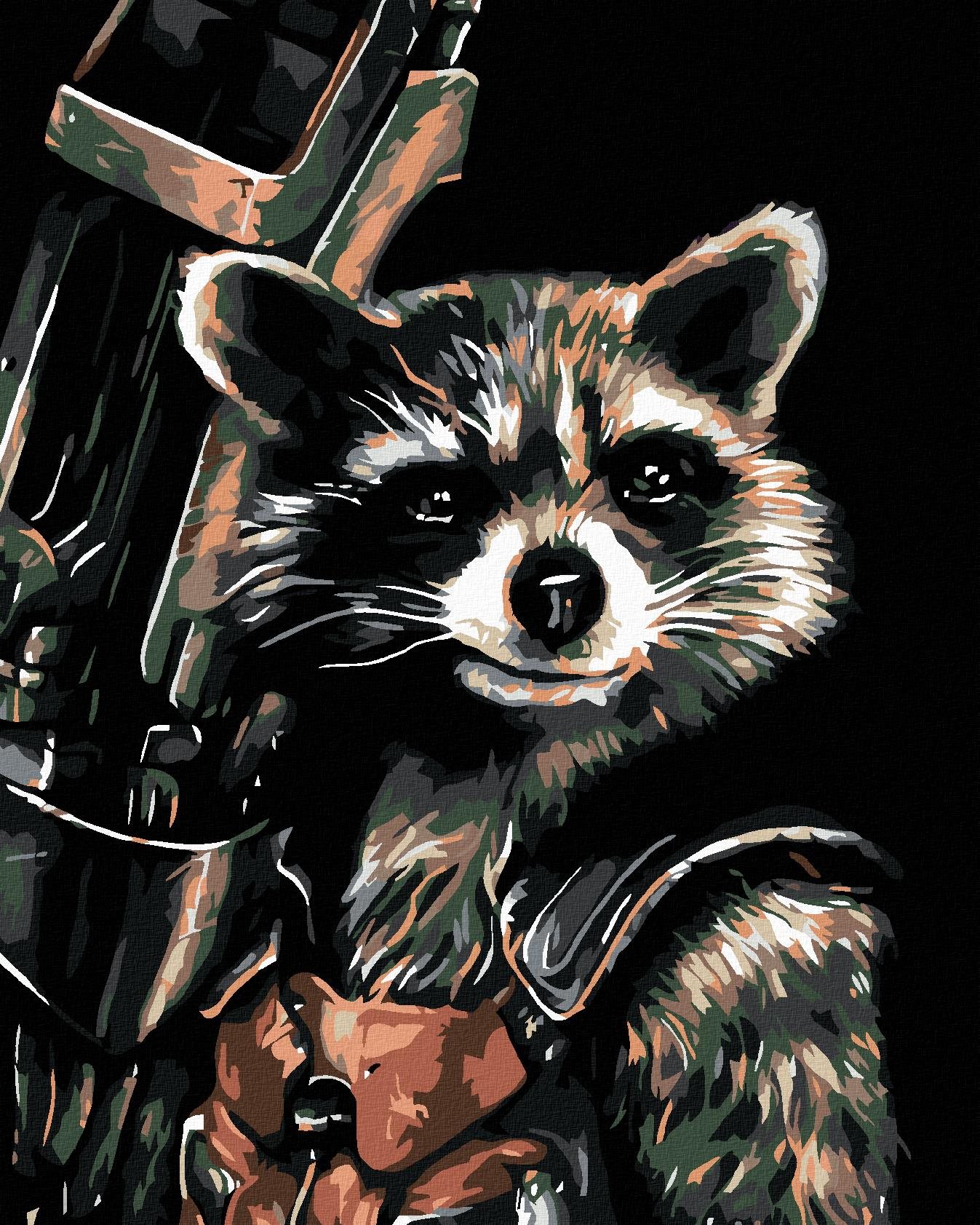 Maľovanie podľa čísel - Rocket Racoon, 80 x 100 cm, bez rámu a napnutého plátna