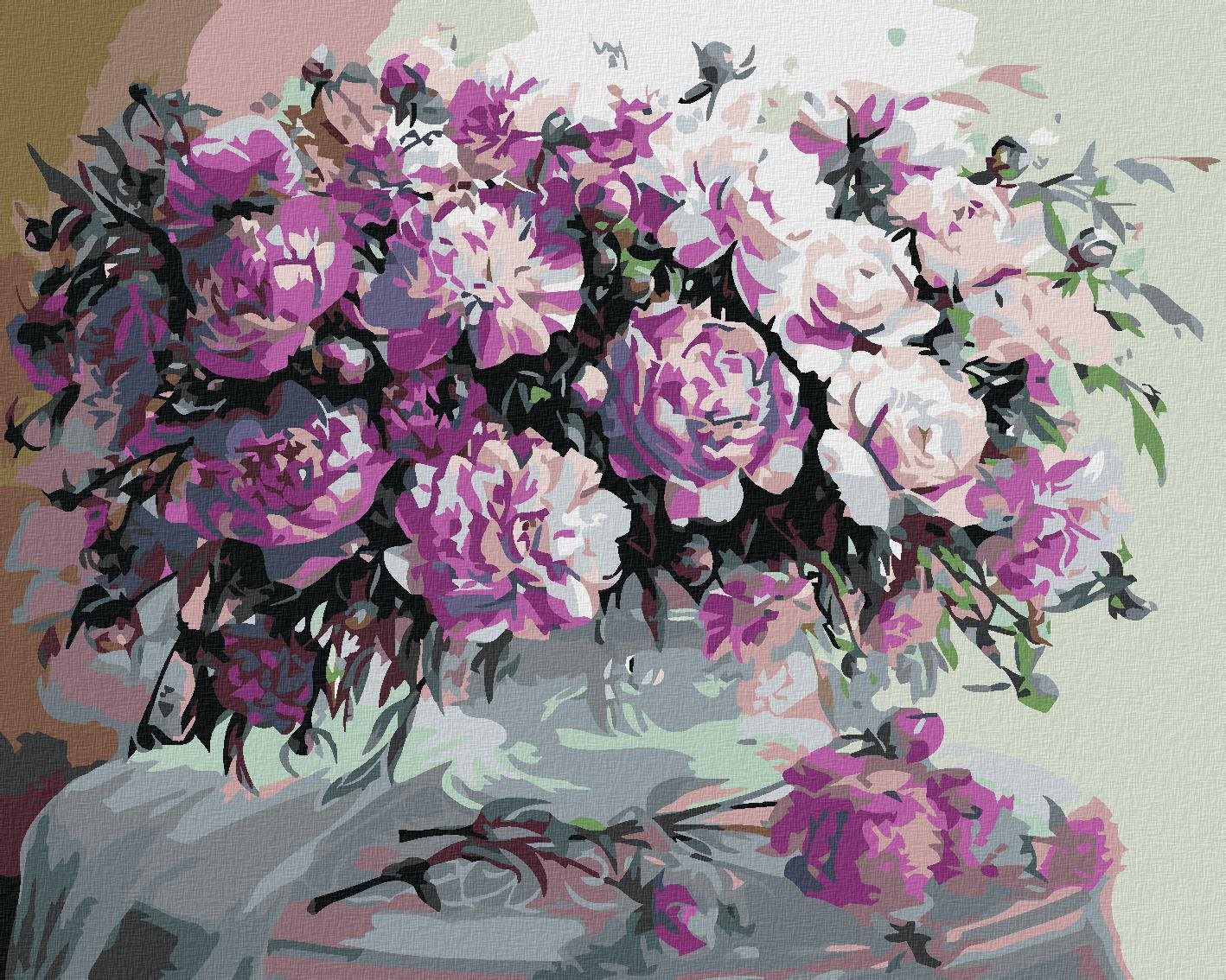Maľovanie podľa čísel - Fialové pivonky, 100 x 80 cm, napnuté plátno na ráme