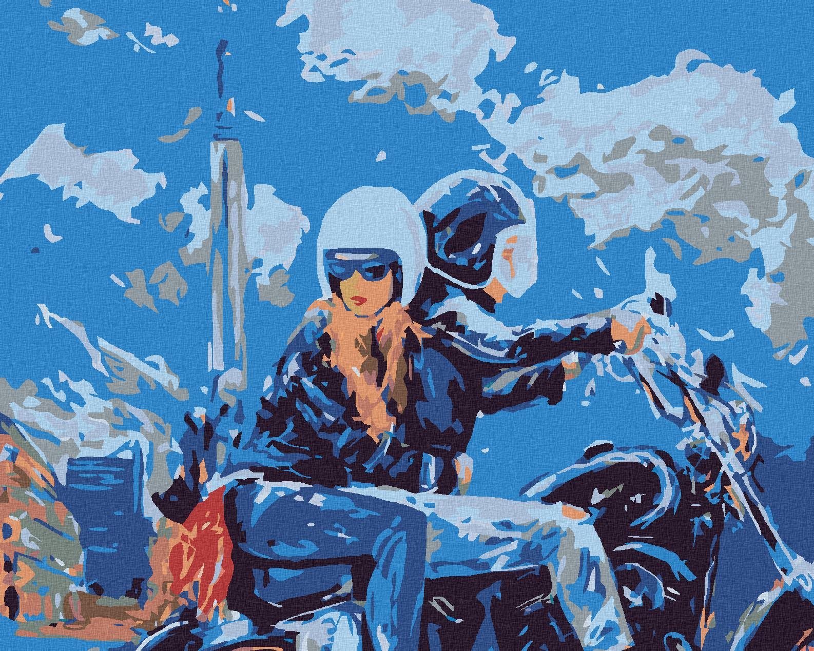 Maľovanie podľa čísel - Výlet na motorke, 50 x 40 cm, napnuté plátno na ráme