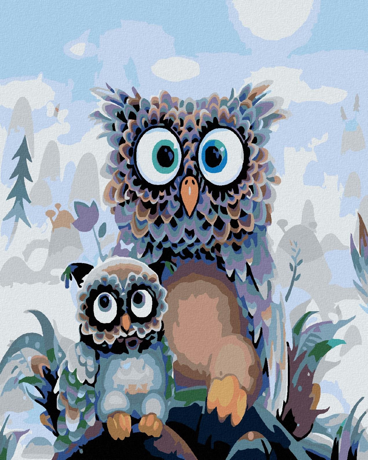 Maľovanie podľa čísel - Sovičky, 80 x 100 cm, bez rámu a napnutého plátna