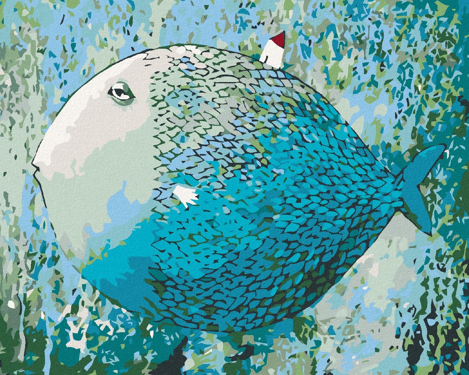 Maľovanie podľa čísel - Modrá ryba, 100 x 80 cm, napnuté plátno na ráme