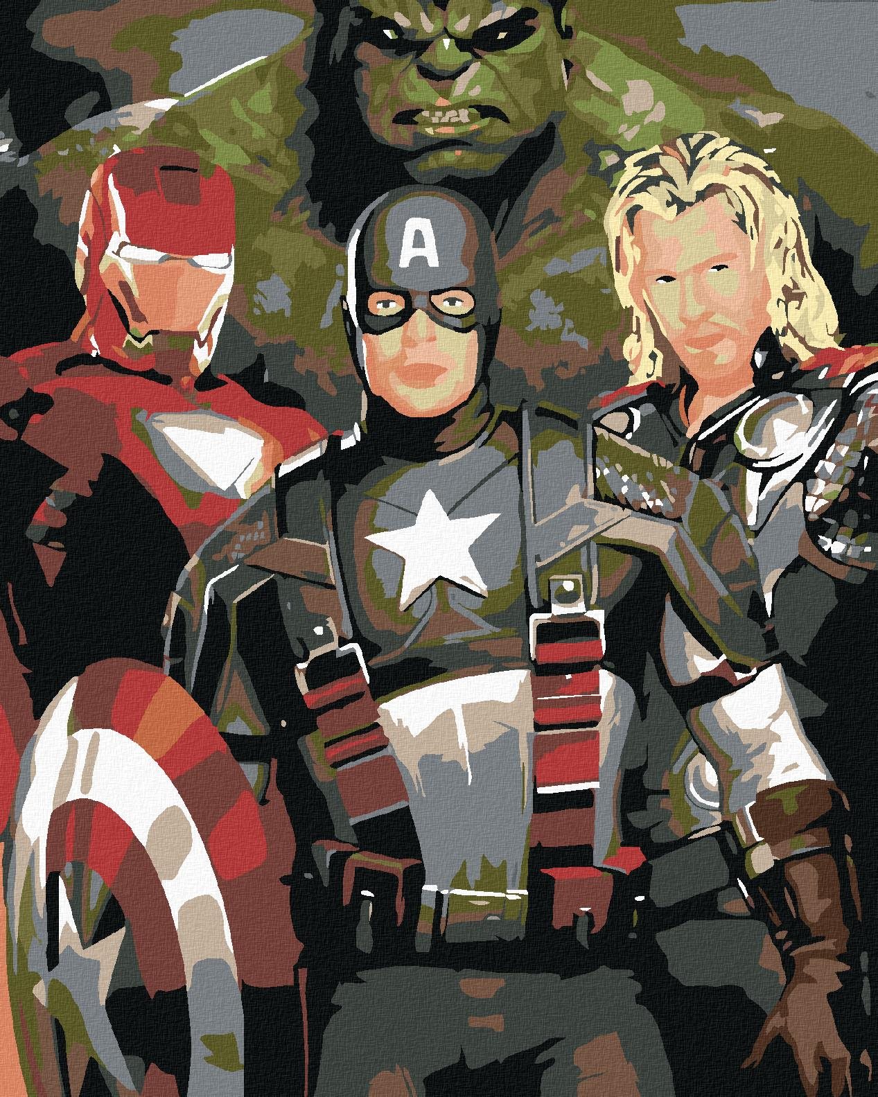 Maľovanie podľa čísel - Avengers, 80 x 100 cm, napnuté plátno na ráme