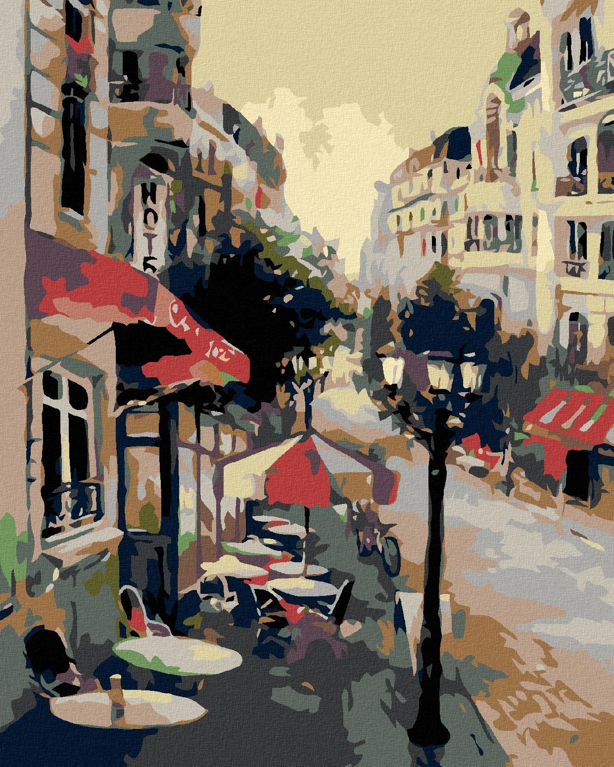 Maľovanie podľa čísel - Posedenie pred hotelom, 40 x 50 cm, napnuté plátno na ráme