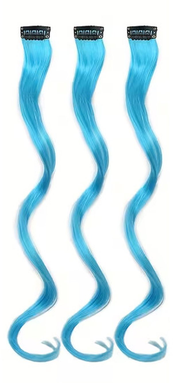 FunCo Vlnitý príčesok modrý so sponkou 35 cm Blue curly extension 3 ks