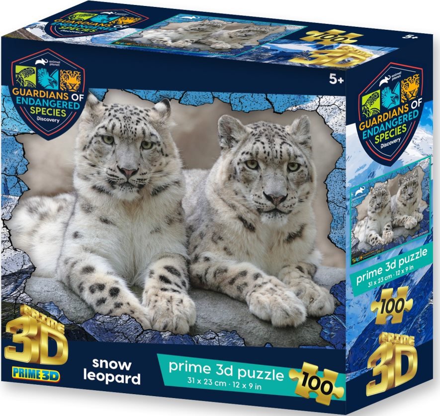 Prime 3D Puzzle s 3D efektom 100 dielikov Animal Planet Ohrozené druhy: Snežné leopardy