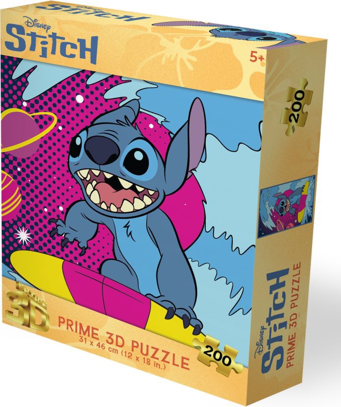 Prime 3D Puzzle s 3D efektom 200 dielikov Stitch: Vesmírny surfista